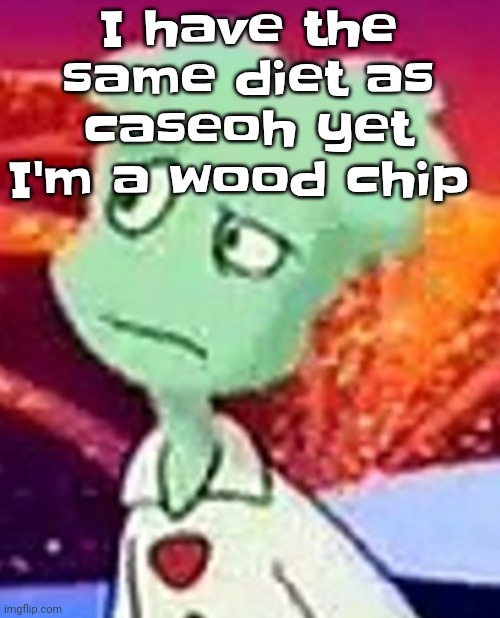 "Whazzat" ahh | I have the same diet as caseoh yet I'm a wood chip | image tagged in whazzat ahh | made w/ Imgflip meme maker