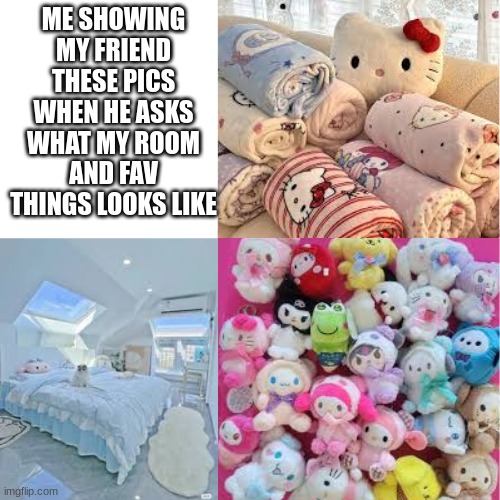 ME SHOWING MY FRIEND THESE PICS WHEN HE ASKS WHAT MY ROOM AND FAV THINGS LOOKS LIKE | made w/ Imgflip meme maker