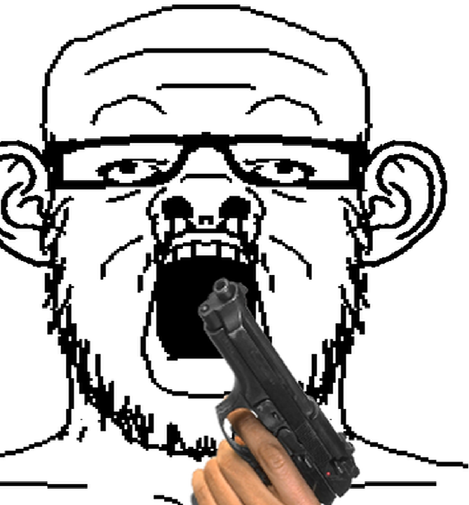 Soyjak with ears and gun in his mouth Blank Meme Template