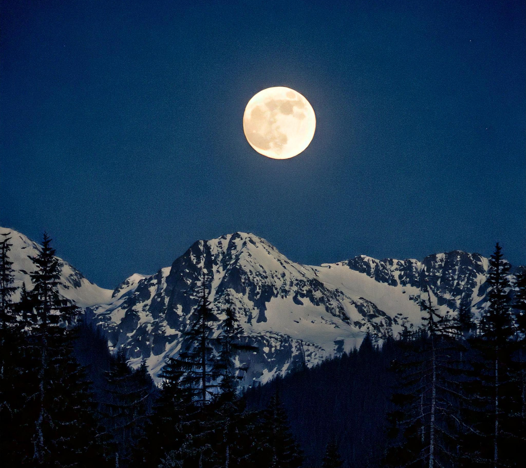 Full Moon Over North Cascades National Park, Washington, USA. Blank Meme Template