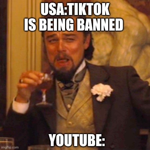 Laughing Leo | USA:TIKTOK IS BEING BANNED; YOUTUBE: | image tagged in memes,laughing leo | made w/ Imgflip meme maker