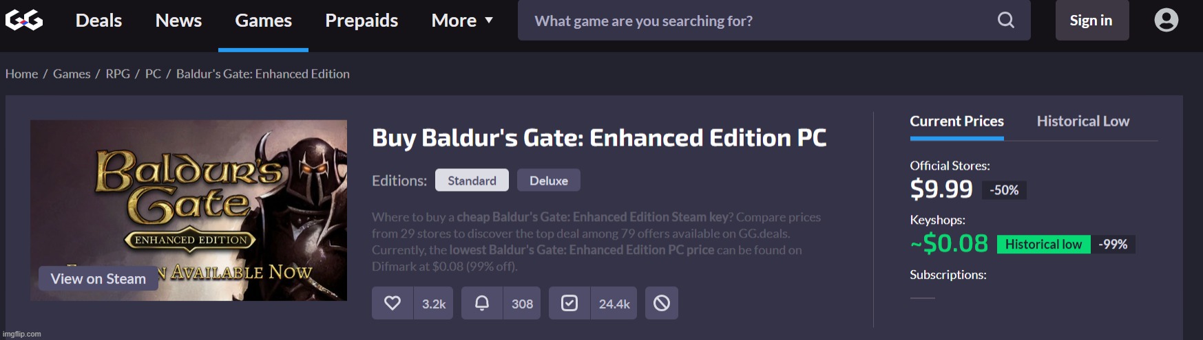 you can get Baldur's Gate 1 for $0.08 rn | made w/ Imgflip meme maker