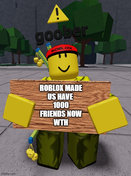 wth | ROBLOX MADE
US HAVE 
1000
FRIENDS NOW
WTH | image tagged in noob sign | made w/ Imgflip meme maker