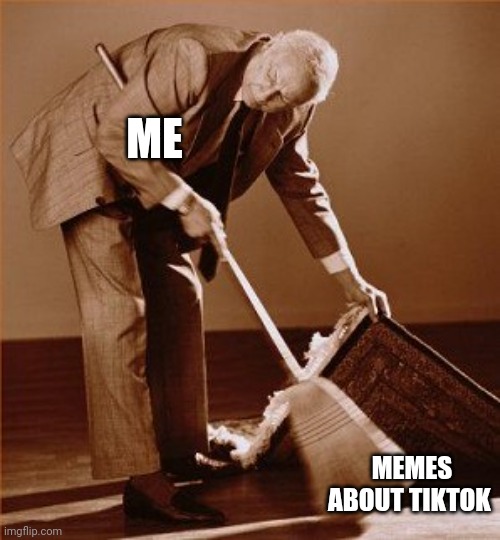 sweep under rug | ME MEMES ABOUT TIKTOK | image tagged in sweep under rug | made w/ Imgflip meme maker