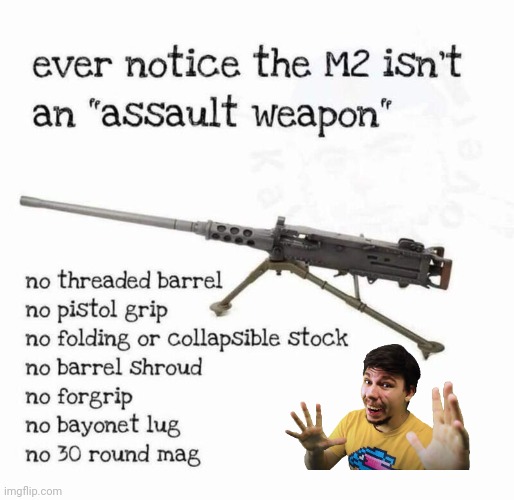 Belt Fed MG is not an assault rifle | image tagged in mr beast,gun | made w/ Imgflip meme maker