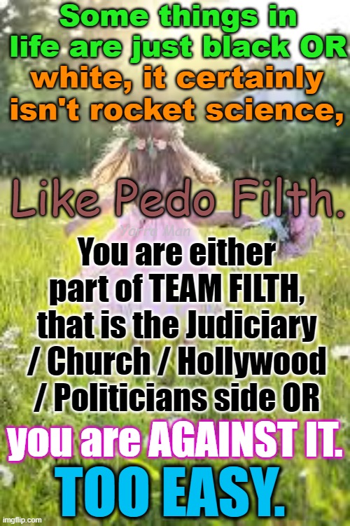 Pedophile Filth, you either support it or ya don't, TOO EASY! | Some things in life are just black OR; white, it certainly isn't rocket science, Like Pedo Filth. You are either part of TEAM FILTH, that is the Judiciary / Church / Hollywood / Politicians side OR; Yarra Man; you are AGAINST IT. TOO EASY. | image tagged in judiciary,church,politicians,hollywood,rotherham,australia | made w/ Imgflip meme maker