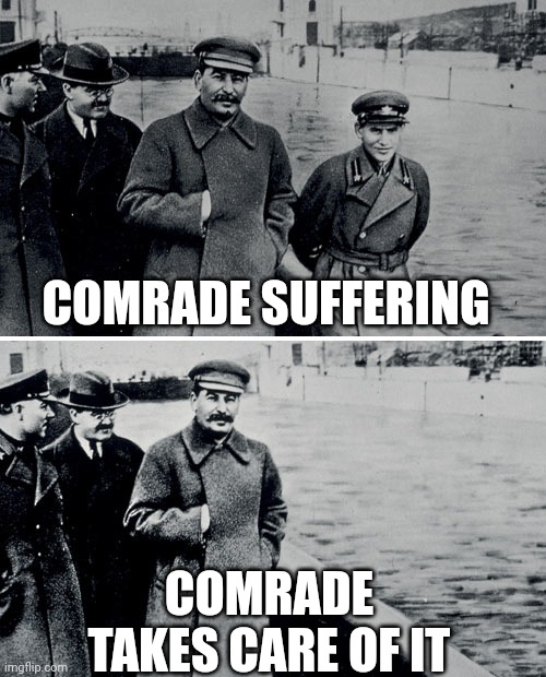 Stalin Photoshop | COMRADE SUFFERING COMRADE TAKES CARE OF IT | image tagged in stalin photoshop | made w/ Imgflip meme maker