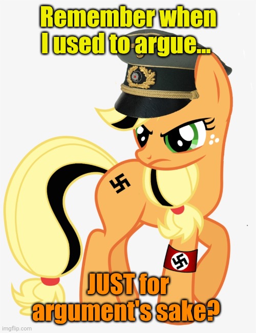 My Little Nazi | Remember when I used to argue... JUST for argument's sake? | image tagged in my little nazi | made w/ Imgflip meme maker