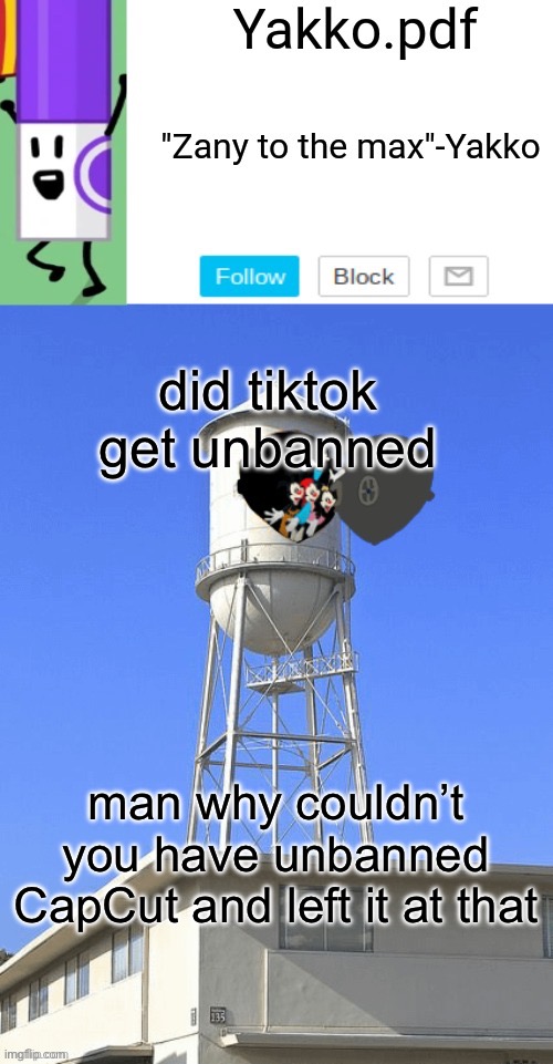 Yakko temp | did tiktok get unbanned; man why couldn’t you have unbanned CapCut and left it at that | image tagged in yakko temp | made w/ Imgflip meme maker