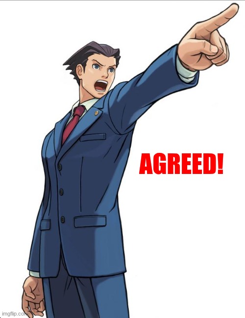 Ace Attorney | AGREED! | image tagged in ace attorney | made w/ Imgflip meme maker