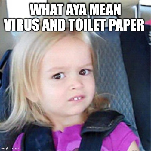 Confused Little Girl | WHAT AYA MEAN VIRUS AND TOILET PAPER | image tagged in confused little girl | made w/ Imgflip meme maker