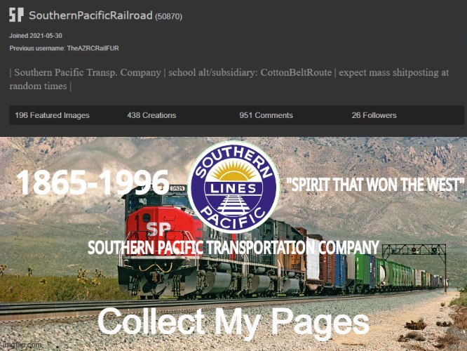 SouthernPacificRailroad Annou. Temp | Collect My Pages | image tagged in southernpacificrailroad annou temp | made w/ Imgflip meme maker