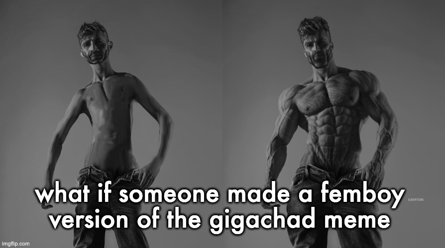 Weak gigachad vs strong gigachad comparison | what if someone made a femboy version of the gigachad meme | image tagged in weak gigachad vs strong gigachad comparison | made w/ Imgflip meme maker