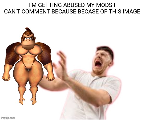he left all caps on(custom) | I'M GETTING ABUSED MY MODS I CAN'T COMMENT BECAUSE BECASE OF THIS IMAGE | image tagged in he left all caps on custom | made w/ Imgflip meme maker