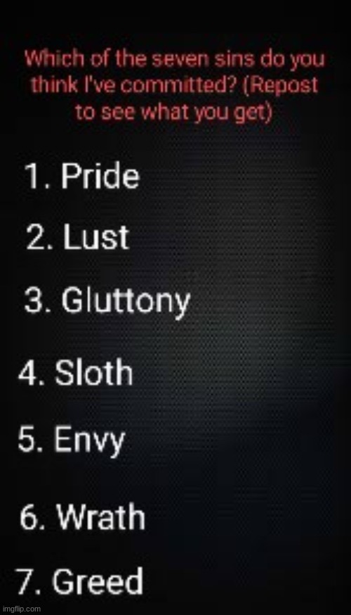 Seven sins | image tagged in seven sins | made w/ Imgflip meme maker