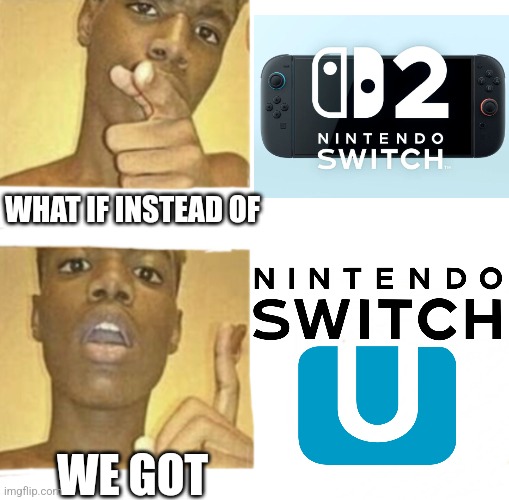 THEY DID IT WITH THE Wii | WHAT IF INSTEAD OF; WE GOT | image tagged in what if you blank,nintendo,nintendo switch,wii u | made w/ Imgflip meme maker