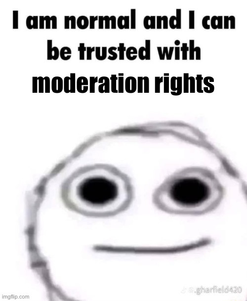 i am normal and can be trusted with X | moderation rights | image tagged in i am normal and can be trusted with x | made w/ Imgflip meme maker