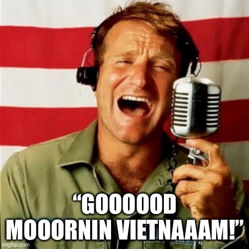 “GOOOOOD MOOORNIN VIETNAAAM!” | image tagged in good morning vietnam | made w/ Imgflip meme maker