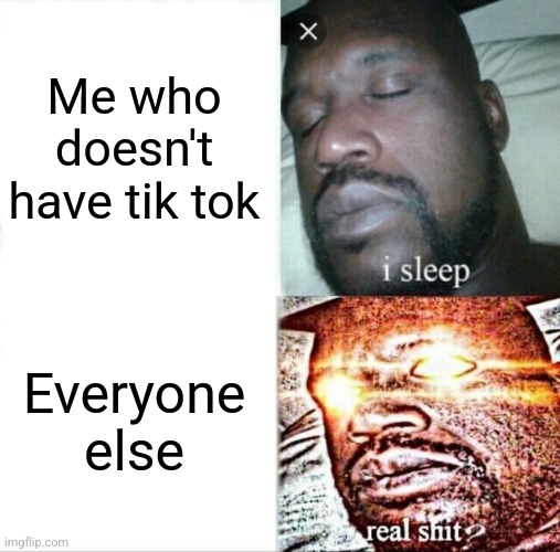 Sleeping Shaq Meme | Me who doesn't have tik tok Everyone else | image tagged in memes,sleeping shaq | made w/ Imgflip meme maker