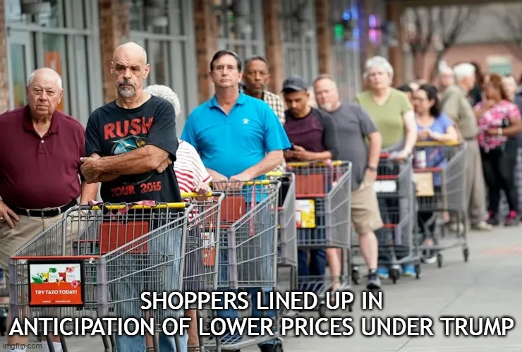 ..but the price tag at the store is the same...? | SHOPPERS LINED UP IN ANTICIPATION OF LOWER PRICES UNDER TRUMP | image tagged in eggs,inflation,trump,waiting | made w/ Imgflip meme maker