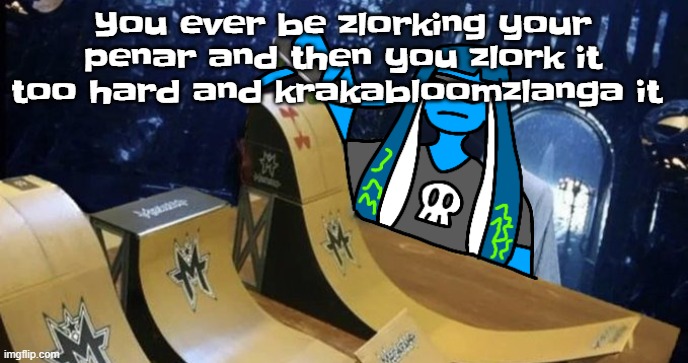 Skatezboard | You ever be zlorking your penar and then you zlork it too hard and krakabloomzlanga it | image tagged in skatezboard | made w/ Imgflip meme maker