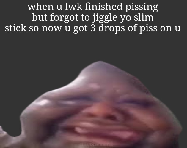 B L | when u lwk finished pissing but forgot to jiggle yo slim stick so now u got 3 drops of piss on u | image tagged in b l | made w/ Imgflip meme maker