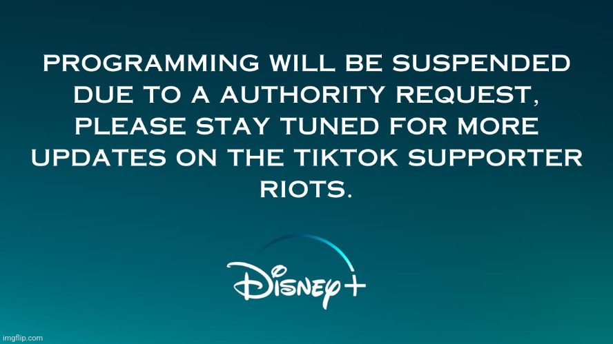 (Fictional) disney plus suspended operations due to the tiktok supporter riots and bombings. | image tagged in tiktok sucks | made w/ Imgflip meme maker