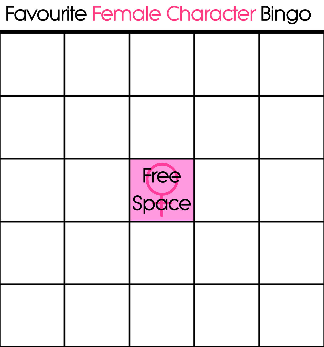 favorite female characters bingo Blank Meme Template