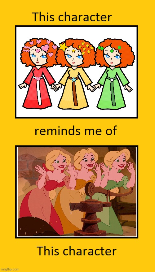 Triplet Princesses Reminds Me of the Bimbettes | image tagged in this character reminds me of this character,hero 108,beauty and the beast,bimbettes,three girls,3 girls | made w/ Imgflip meme maker