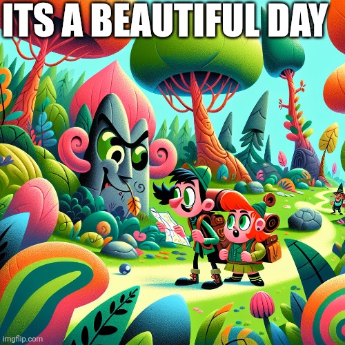 Its A Beautiful Day | ITS A BEAUTIFUL DAY | image tagged in cartoon,adventure | made w/ Imgflip meme maker