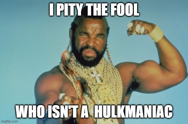 Mr T Meme | I PITY THE FOOL WHO ISN'T A  HULKMANIAC | image tagged in memes,mr t | made w/ Imgflip meme maker