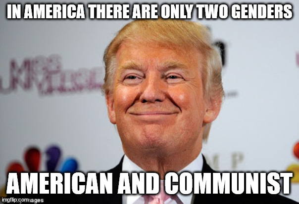 Only 2 genders | IN AMERICA THERE ARE ONLY TWO GENDERS; AMERICAN AND COMMUNIST | image tagged in donald trump approves,memes,politics,funny | made w/ Imgflip meme maker