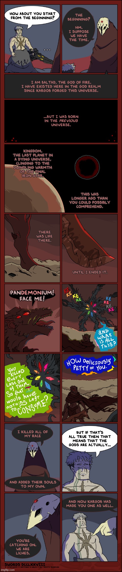 Here's another thread of Swords Comics that reveal even more lore! | image tagged in swords,god,fire,demon,souls,lich | made w/ Imgflip meme maker