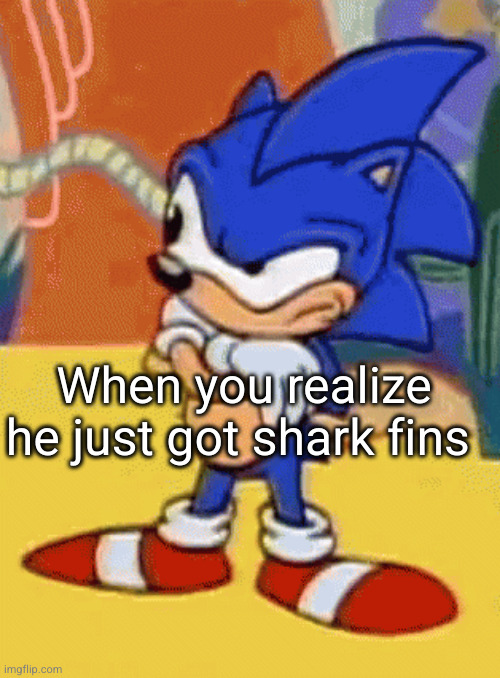 train of thought just crashed | When you realize he just got shark fins | image tagged in sonic tapping foot,sonic the hedgehog,sonic,unsee juice,sharks,noooooooooooooooooooooooo | made w/ Imgflip meme maker