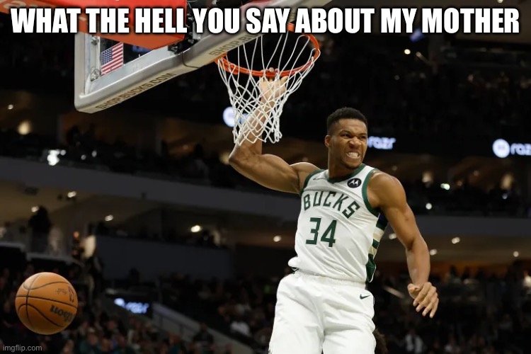 giannis antetetetetekounmpo | WHAT THE HELL YOU SAY ABOUT MY MOTHER | image tagged in angry,mother,rage,giannis | made w/ Imgflip meme maker