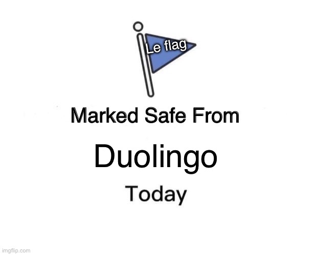 Marked Safe From Meme | Duolingo Le flag | image tagged in memes,marked safe from | made w/ Imgflip meme maker