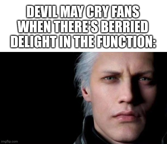 Berried delight | DEVIL MAY CRY FANS WHEN THERE'S BERRIED DELIGHT IN THE FUNCTION: | image tagged in devil may cry | made w/ Imgflip meme maker