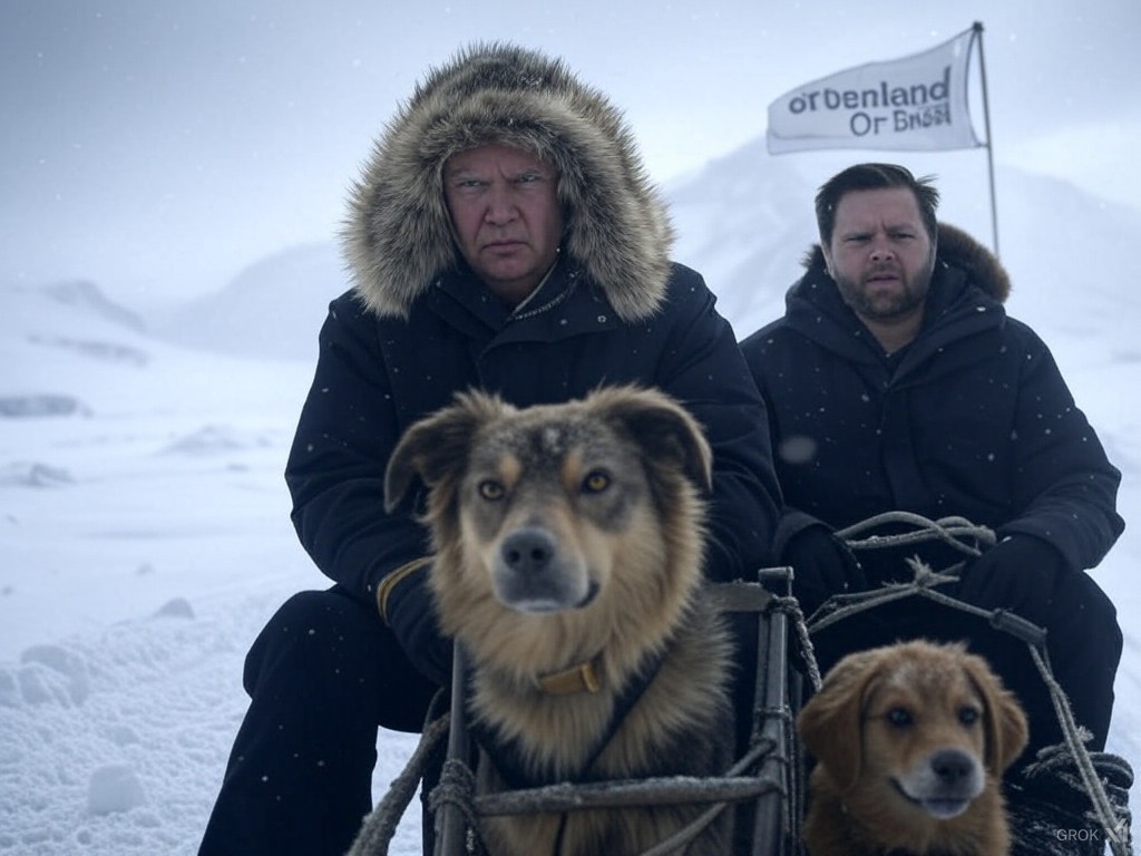 Donald Trump and J. D. Vance on Dog Sled Blank Meme Template