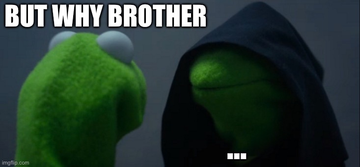 Evil Kermit | BUT WHY BROTHER; … | image tagged in memes,evil kermit | made w/ Imgflip meme maker