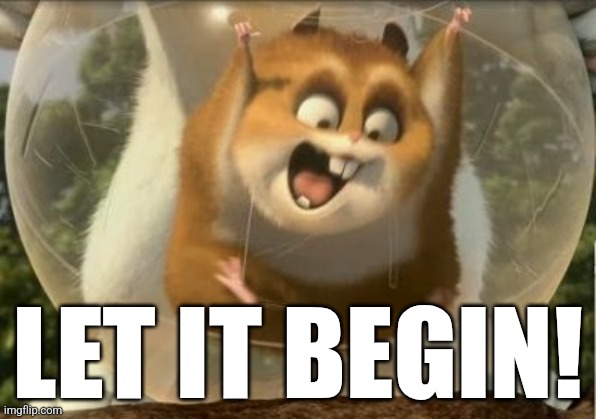 rhino the hamster | LET IT BEGIN! | image tagged in rhino the hamster | made w/ Imgflip meme maker