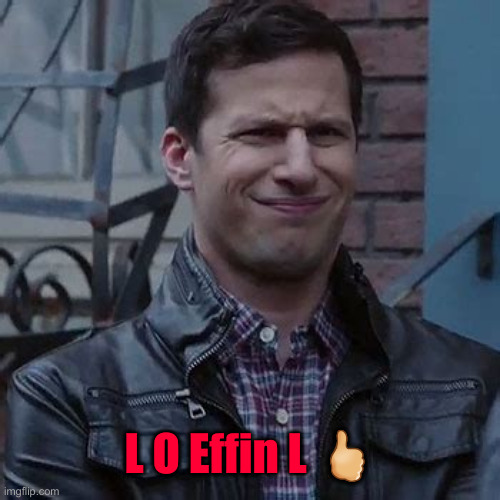 jake peralta perplex | L O Effin L ? | image tagged in jake peralta perplex | made w/ Imgflip meme maker