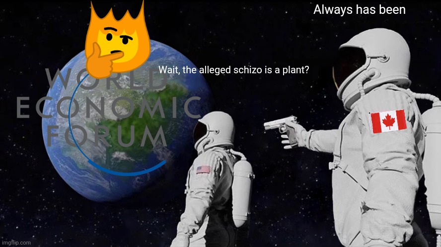 Always Has Been Meme | Always has been; Wait, the alleged schizo is a plant? | image tagged in memes,always has been | made w/ Imgflip meme maker