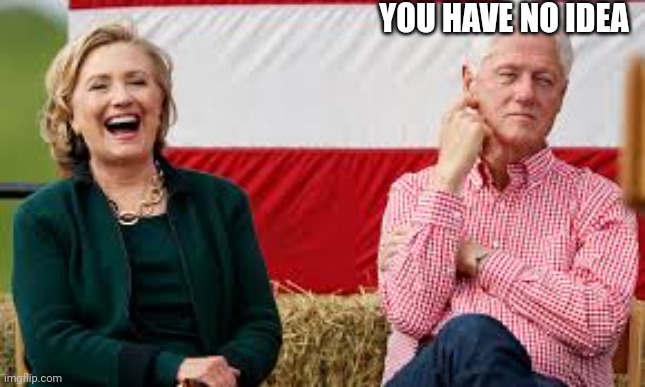 Bill and Hillary | YOU HAVE NO IDEA | image tagged in bill and hillary | made w/ Imgflip meme maker