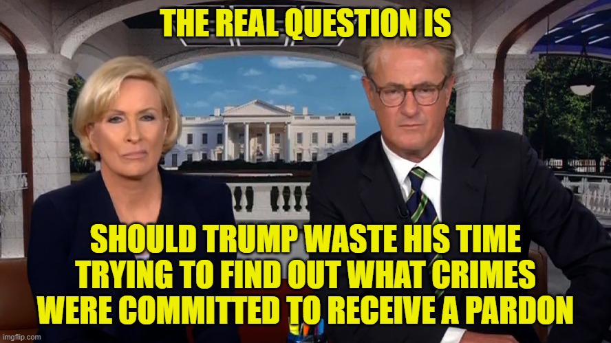 Absolutely 100% | THE REAL QUESTION IS; SHOULD TRUMP WASTE HIS TIME TRYING TO FIND OUT WHAT CRIMES WERE COMMITTED TO RECEIVE A PARDON | image tagged in msnbc,cnn,pardon,congress,senate,government corruption | made w/ Imgflip meme maker