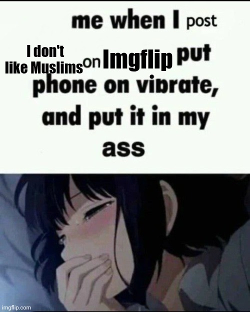 Me when I post X on X Put my phone on vibrate & shove it up ass | Imgflip; I don't like Muslims | image tagged in me when i post x on x put my phone on vibrate shove it up ass | made w/ Imgflip meme maker