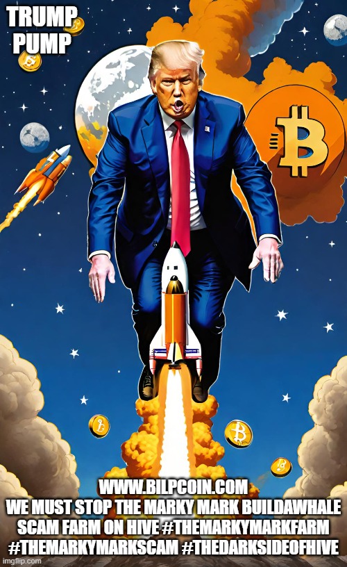 TRUMP PUMP; WWW.BILPCOIN.COM
WE MUST STOP THE MARKY MARK BUILDAWHALE SCAM FARM ON HIVE #THEMARKYMARKFARM #THEMARKYMARKSCAM #THEDARKSIDEOFHIVE | made w/ Imgflip meme maker