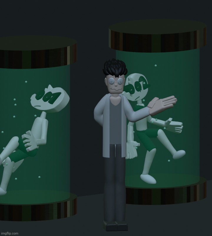 Random 3d art of professor helix and 001&002 | made w/ Imgflip meme maker