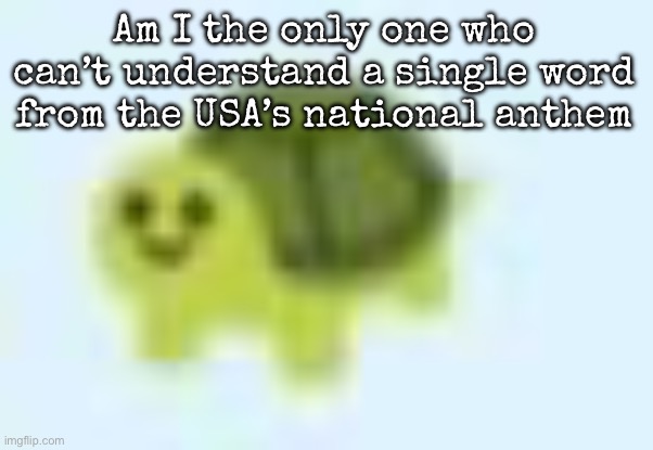 Even knowing English and I don’t understand it | Am I the only one who can’t understand a single word from the USA’s national anthem | image tagged in low quality turtle,msmg | made w/ Imgflip meme maker