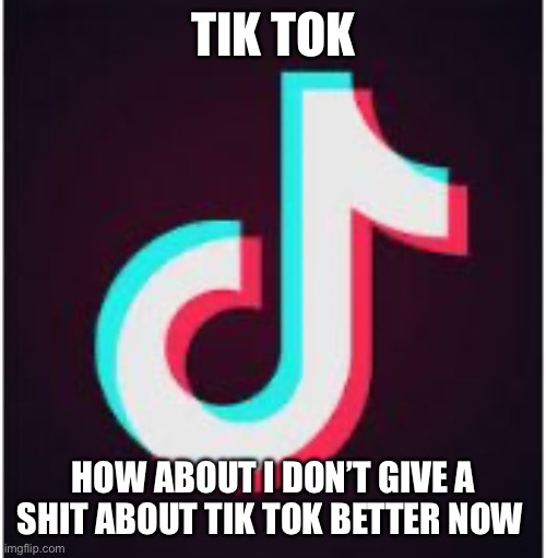 Tik Tok | TIK TOK; HOW ABOUT I DON’T GIVE A SHIT ABOUT TIK TOK BETTER NOW | image tagged in tik tok | made w/ Imgflip meme maker