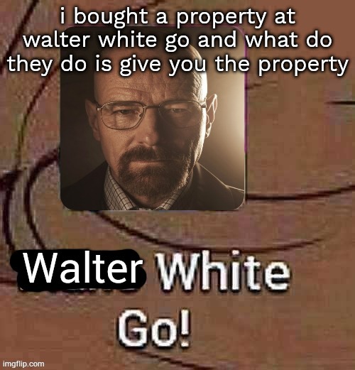 HI CHAT | i bought a property at walter white go and what do they do is give you the property | image tagged in walter white go | made w/ Imgflip meme maker